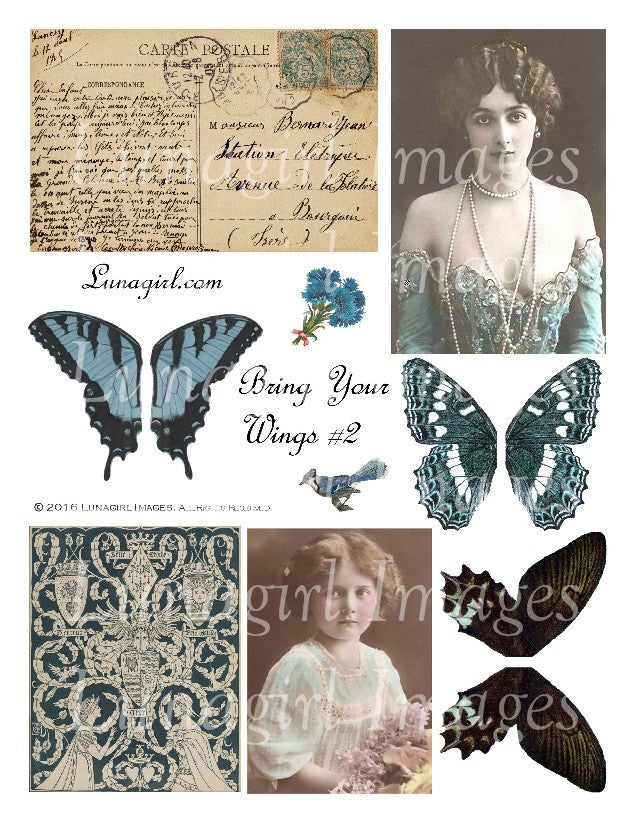 Bring Your Wings Blue Digital Collage Sheet - Lunagirl