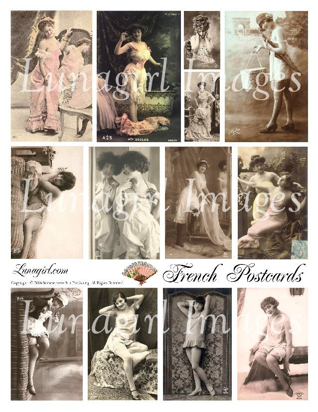 French Postcards Digital Collage Sheet - Lunagirl