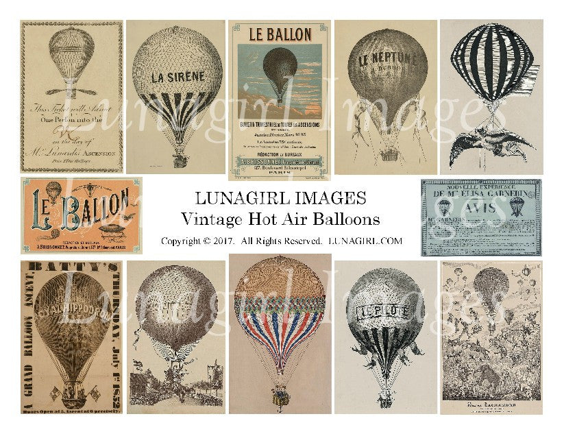 Vintage Hot Air Balloons Digital Collage Sheet - Lunagirl