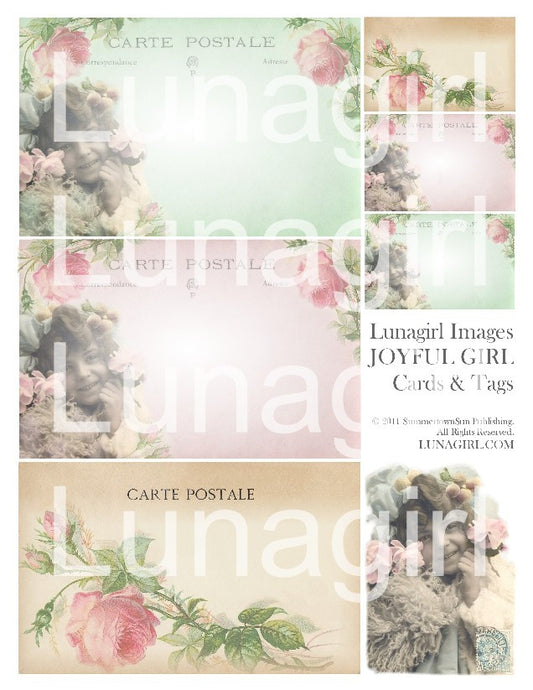 Joyful Girl Postcards Digital Collage Sheet - Lunagirl