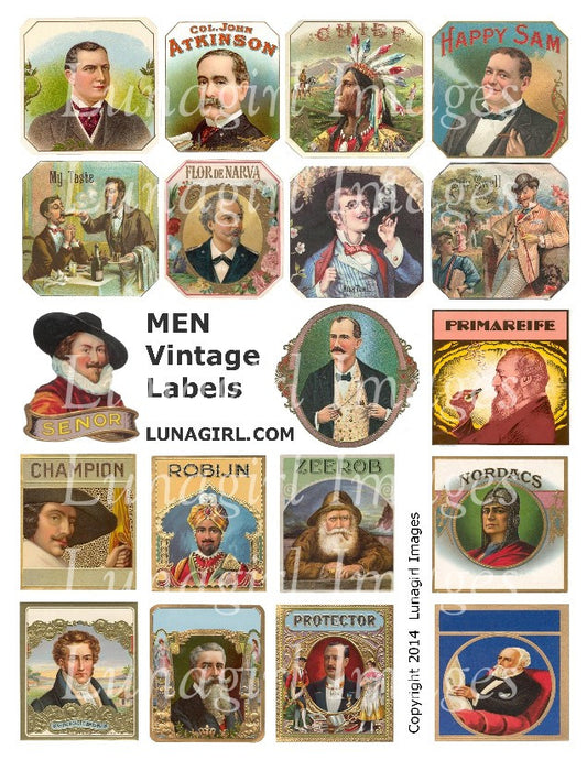 Men Vintage Labels Digital Collage Sheet - Lunagirl