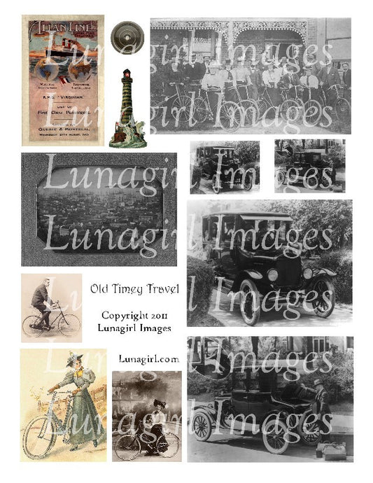 Old Timey Travel Digital Collage Sheet - Lunagirl