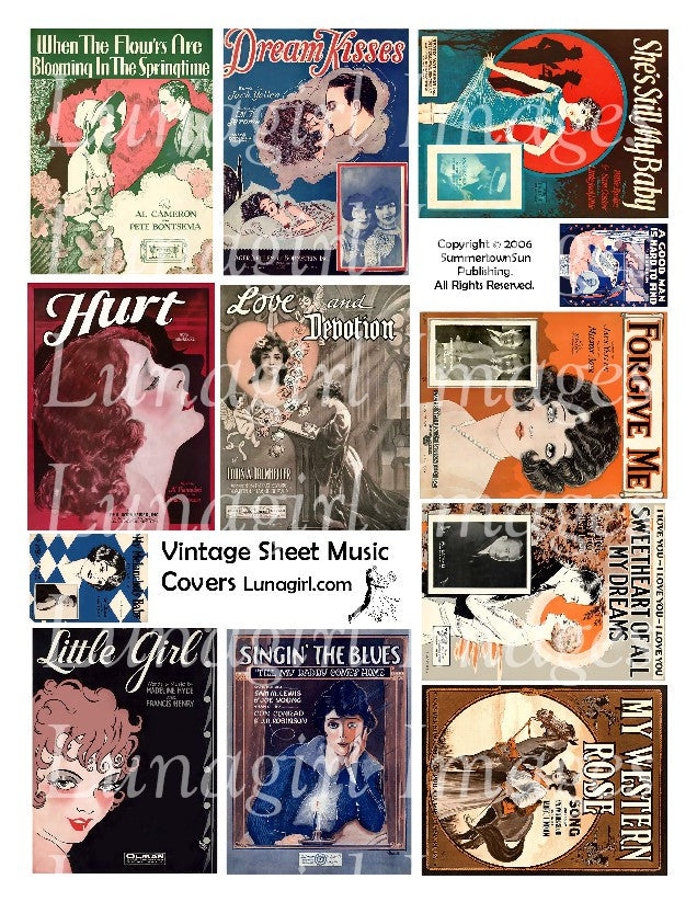 Vintage Sheet Music Covers Digital Collage Sheet - Lunagirl