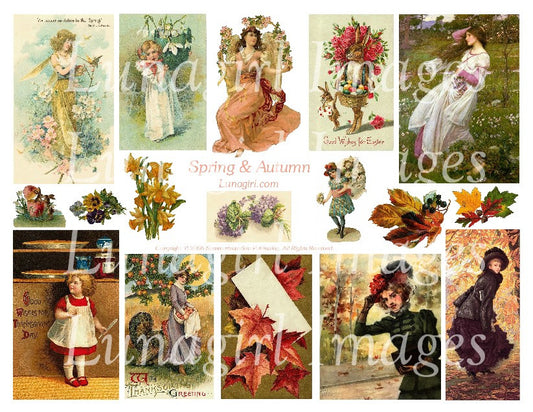 Spring and Autumn Digital Collage Sheet - Lunagirl