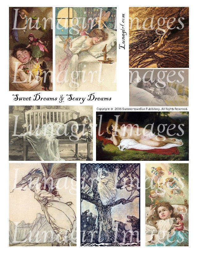 Sweet Dreams Scary Dreams Digital Collage Sheet - Lunagirl