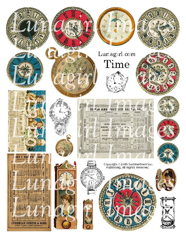 Time Vintage Clocks Digital Collage Sheet - Lunagirl