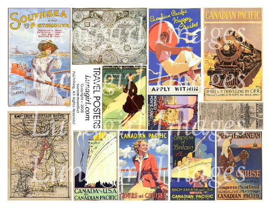 Travel Posters Digital Collage Sheet - Lunagirl