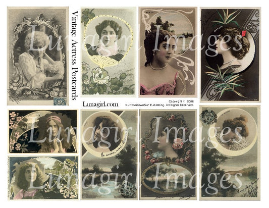 Vintage Actress Postcards Digital Collage Sheet - Lunagirl