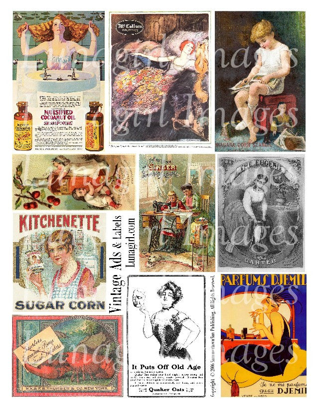 Vintage Ads & Labels Digital Collage Sheet - Lunagirl