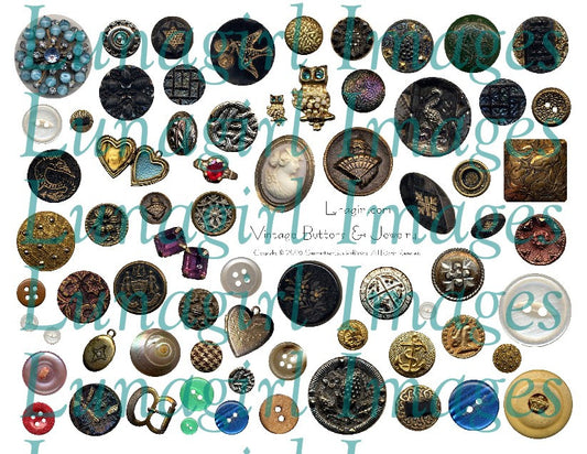Vintage Buttons & Jewelry Digital Collage Sheet - Lunagirl