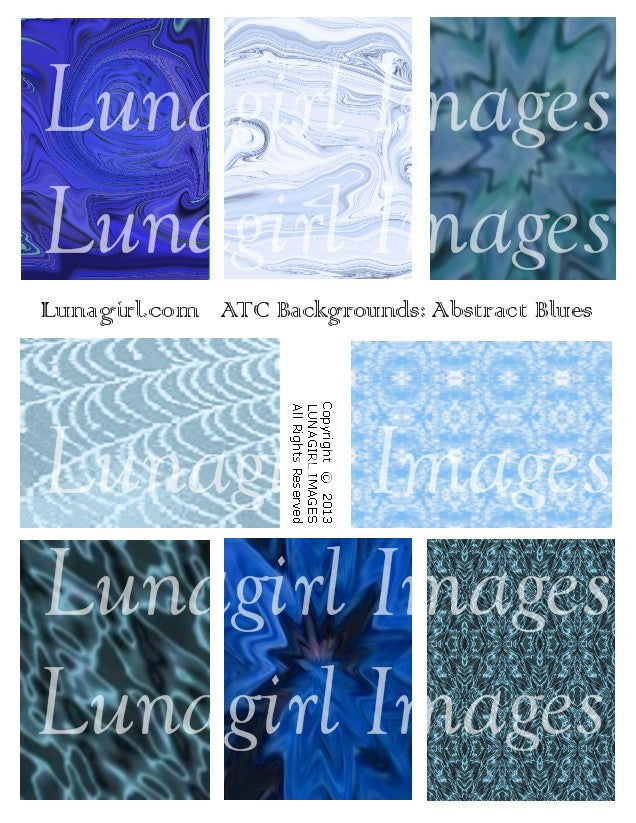 Abstract ATC Backgrounds: Blues Digital Collage Sheet - Lunagirl