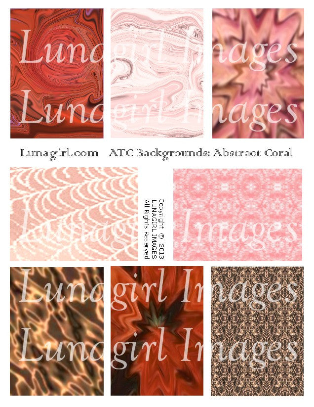 Abstract ATC Backgrounds: Coral Digital Collage Sheet - Lunagirl