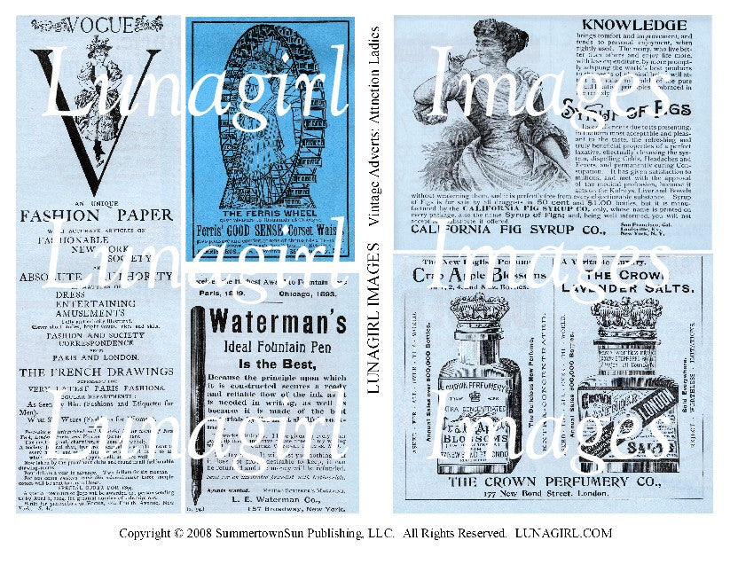 Vintage Adverts: Attention Ladies in Blue Digital Collage Sheet - Lunagirl