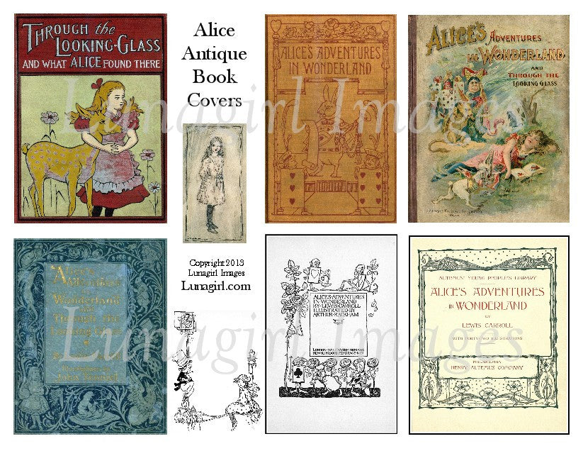 Alice Antique Book Covers Digital Collage Sheet - Lunagirl