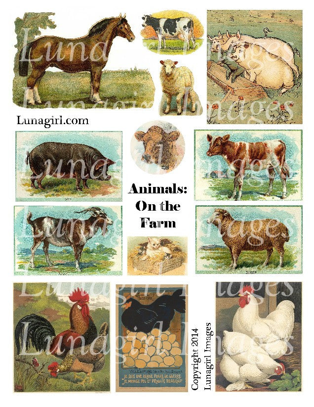 Animals: On the Farm Digital Collage Sheet - Lunagirl