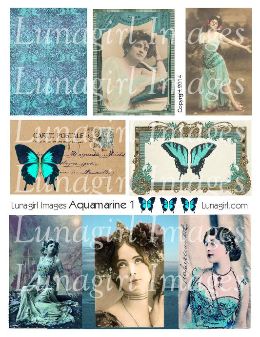 Aquamarine Blue #1 Digital Collage Sheet - Lunagirl