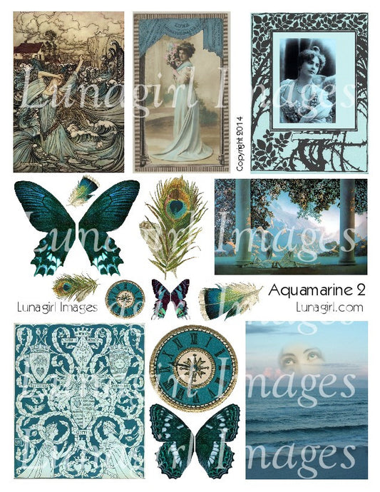 Aquamarine Blue #2 Digital Collage Sheet - Lunagirl