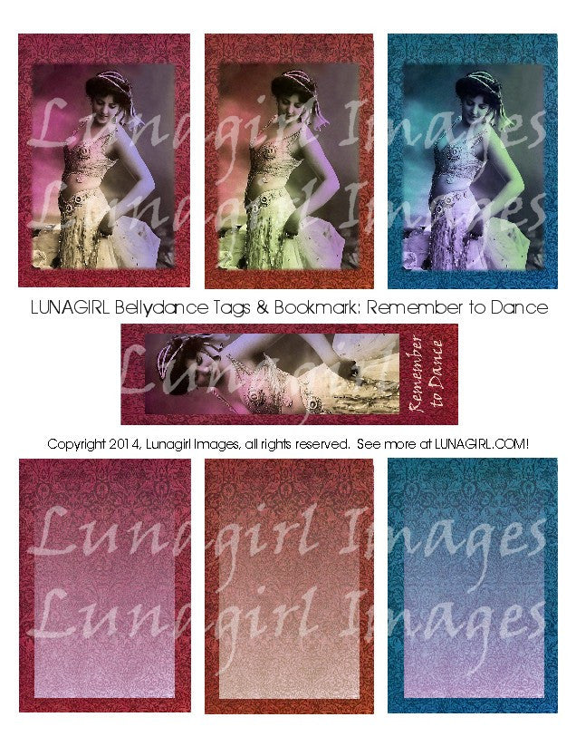 Bellydance Tags & Bookmark: Remember to Dance Digital Collage Sheet - Lunagirl