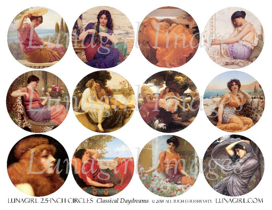 Classical Daydreams 2.5" Circles Digital Collage Sheet - Lunagirl