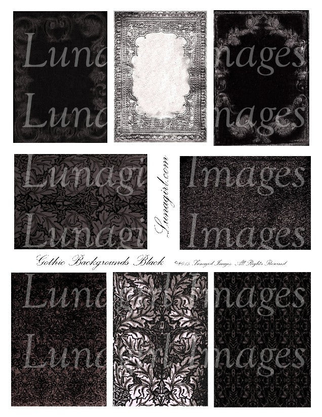 Gothic Backgrounds: Black Digital Collage Sheet - Lunagirl