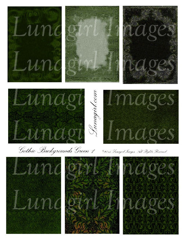 Gothic Backgrounds: Green Digital Collage Sheet - Lunagirl