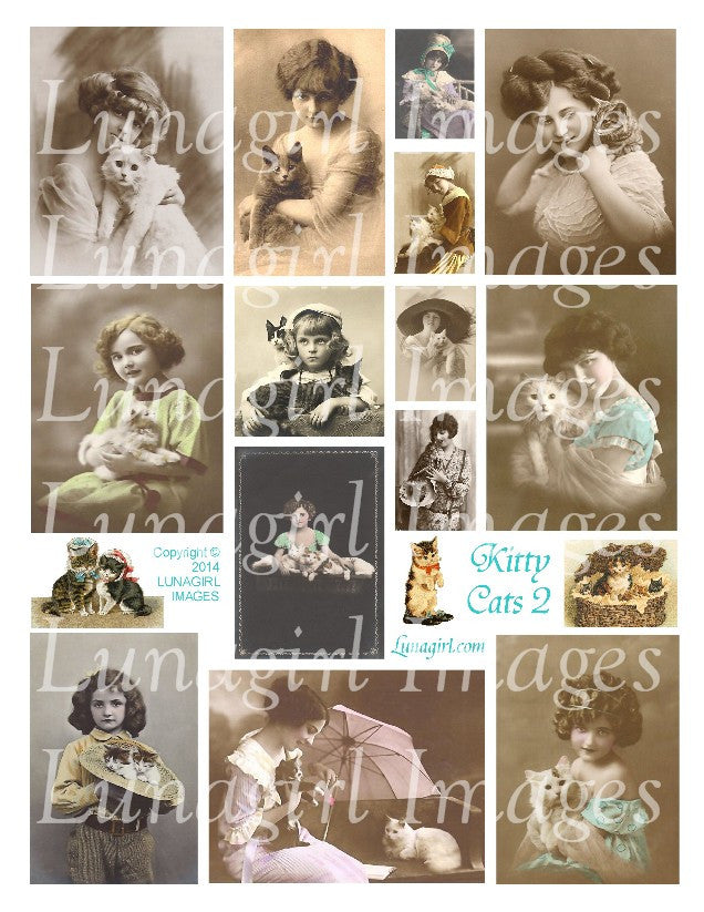 Kitty Cats #2 Digital Collage Sheet - Lunagirl