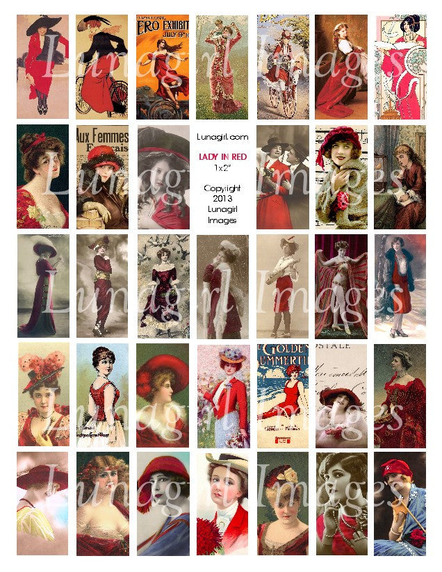 Lady in Red 1x2" Dominoes Digital Collage Sheet - Lunagirl