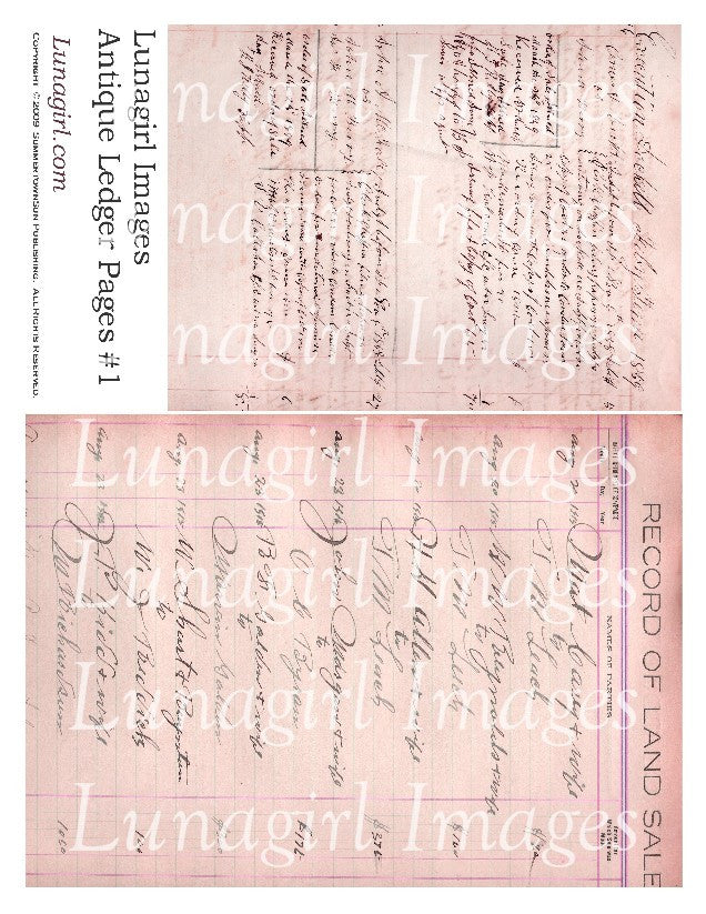 Antique Ledger Pages in Pink Digital Collage Sheet - Lunagirl