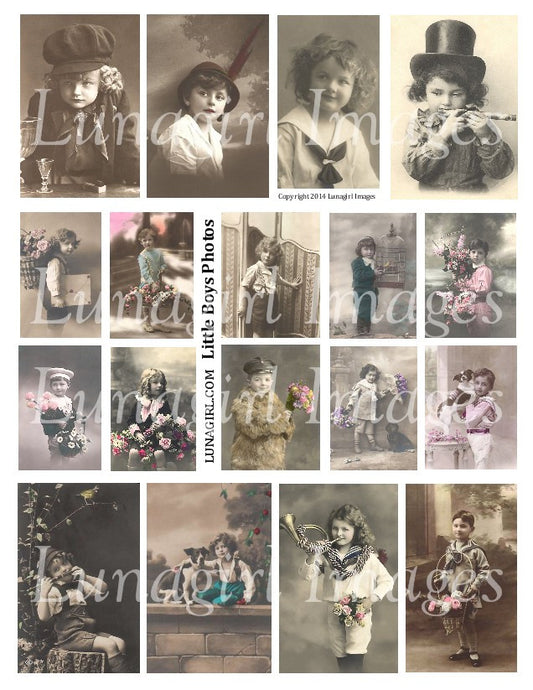 Little Boys Vintage Photos Digital Collage Sheet - Lunagirl