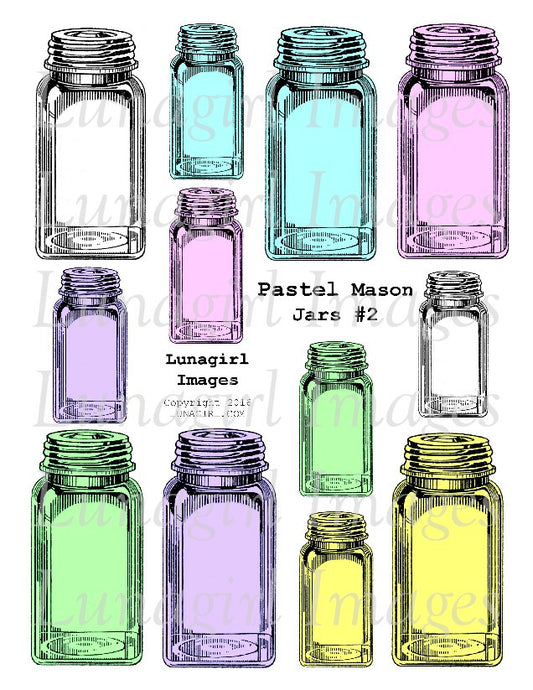Pastel Mason Jars #2 Digital Collage Sheet - Lunagirl