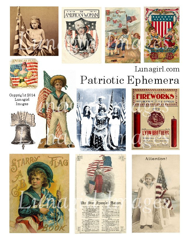 Patriotic Ephemera Digital Collage Sheet - Lunagirl
