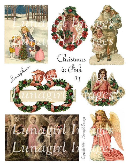 Pink Christmas #1 Digital Collage Sheet - Lunagirl