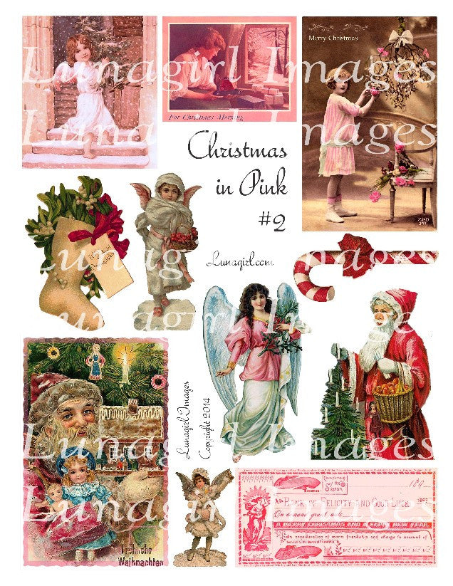 Pink Christmas #2 Digital Collage Sheet - Lunagirl