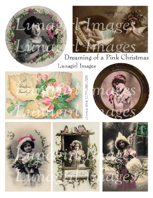 Dreaming of a Pink Christmas Digital Collage Sheet - Lunagirl