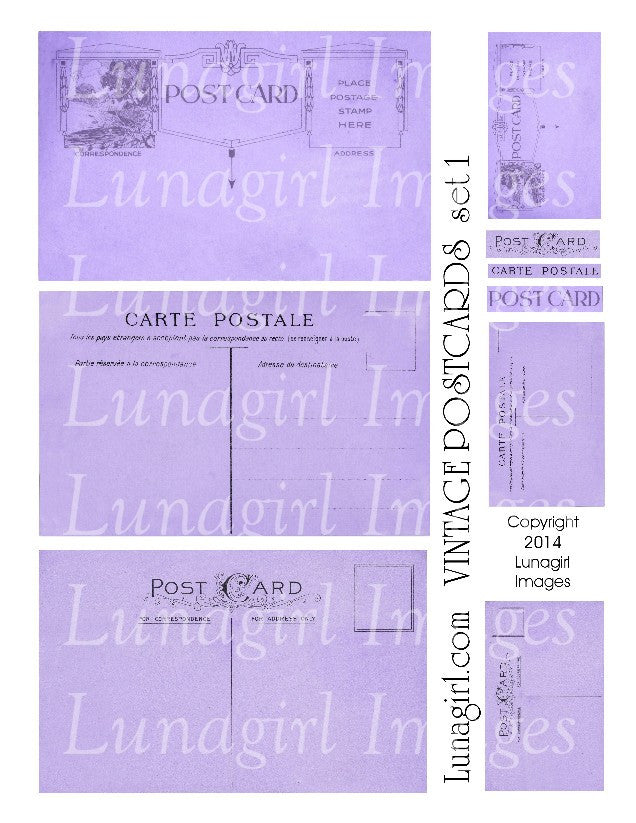 Vintage Postcards Digital Collage Sheet #1 in Lilac Purple - Lunagirl
