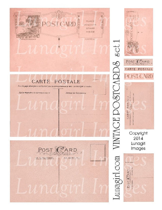 Vintage Postcards Digital Collage Sheet #1 in Peach - Lunagirl