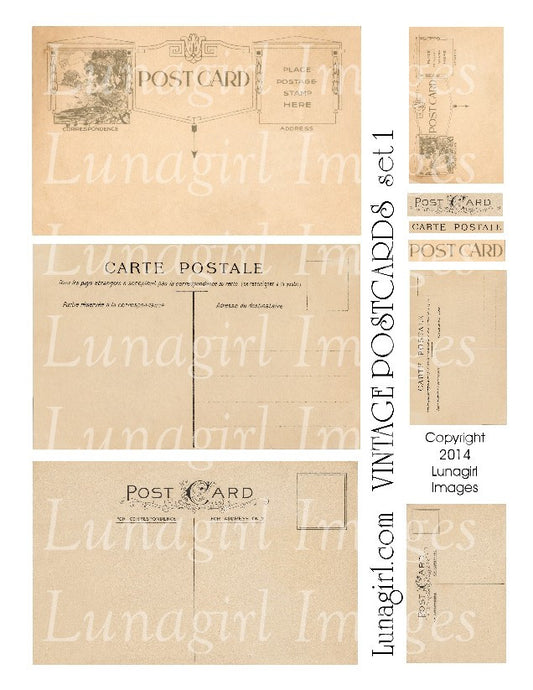 Vintage Postcards Digital Collage Sheet #1 in Sepia - Lunagirl