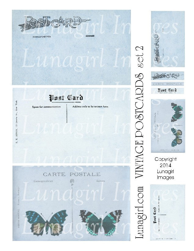 Vintage Postcards Digital Collage Sheet #2 in Soft Blue - Lunagirl