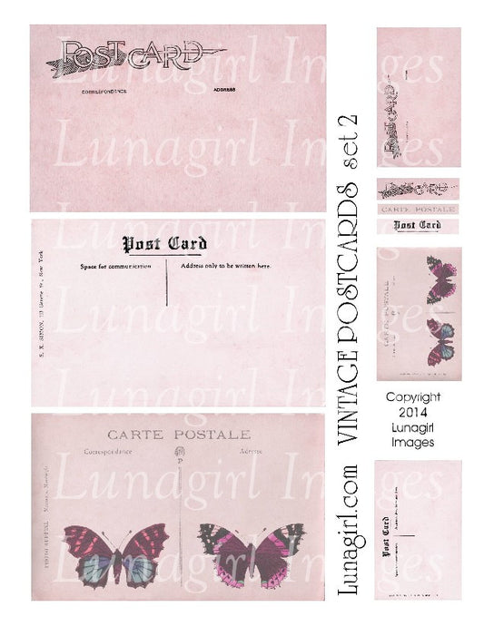 Vintage Postcards Digital Collage Sheet #2 in Pink - Lunagirl