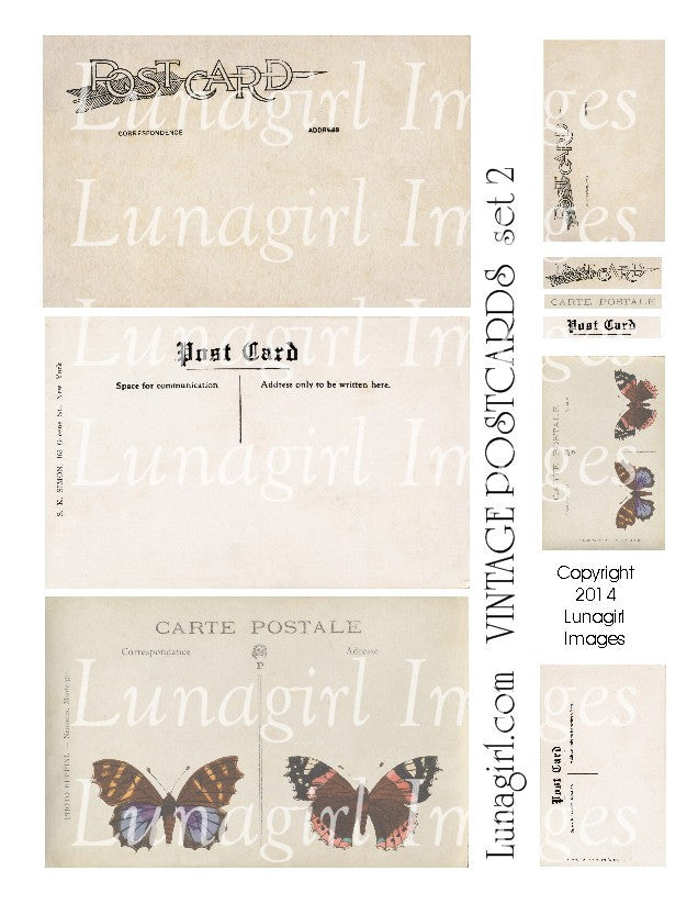 Vintage Postcards Digital Collage Sheet #2 Flutterbys - Lunagirl