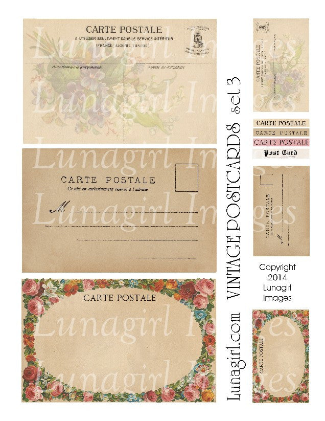 Vintage Postcards Digital Collage Sheet #3 - Lunagirl