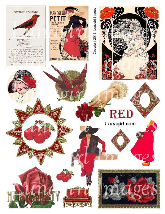 Red Digital Collage Sheet - Lunagirl