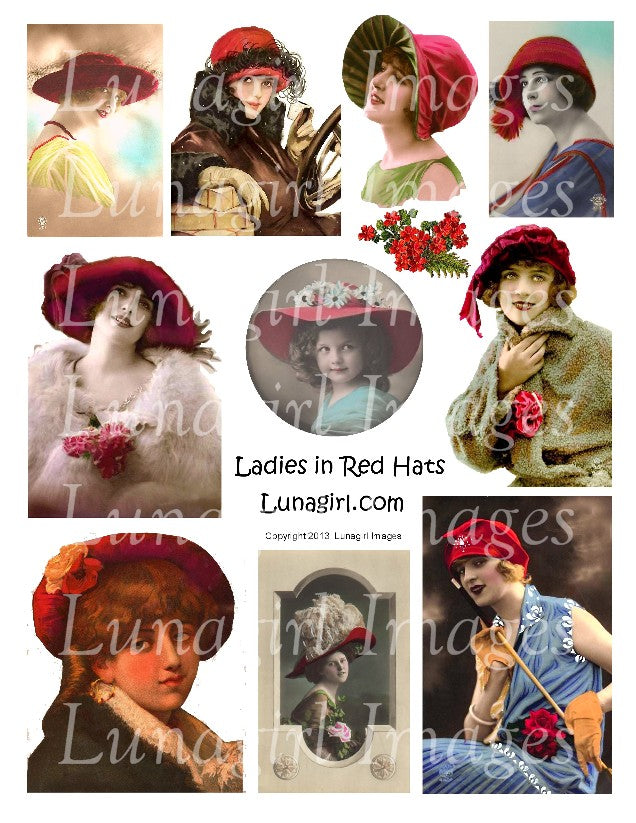 Ladies in Red Hats Digital Collage Sheet - Lunagirl