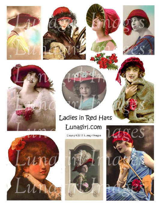 Ladies in Red Hats Digital Collage Sheet - Lunagirl