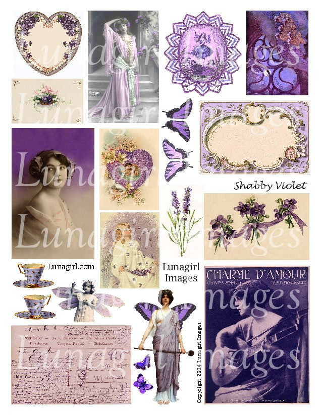 Shabby Violet Purple Digital Collage Sheet - Lunagirl