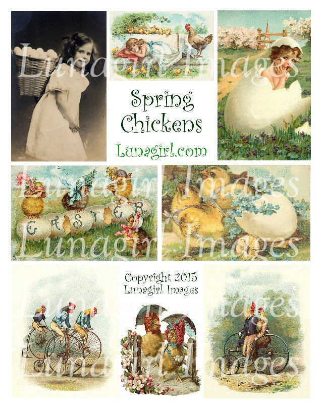 Spring Chickens Digital Collage Sheet - Lunagirl