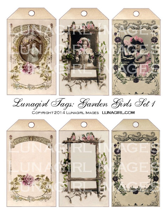 Tags: Garden Girls Set #1 Digital Collage Sheet - Lunagirl