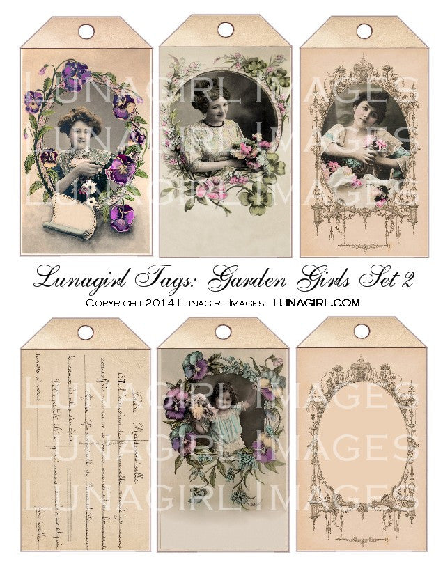 Tags: Garden Girls Set #2 Digital Collage Sheet - Lunagirl
