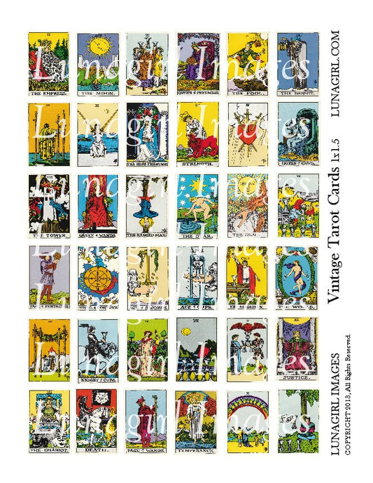 Vintage Tarot Cards 1 x 1.5 Digital Collage Sheet - Lunagirl