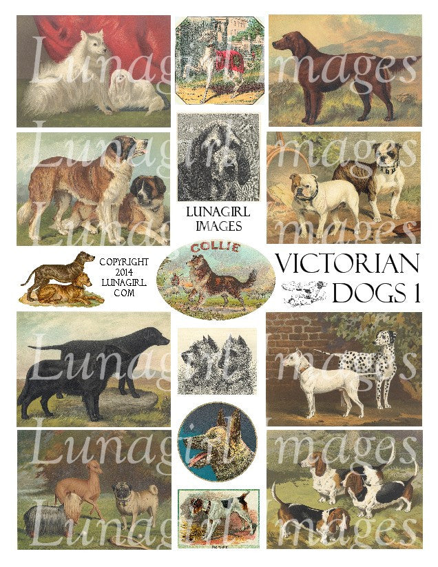 Victorian Dogs #1 Digital Collage Sheet - Lunagirl